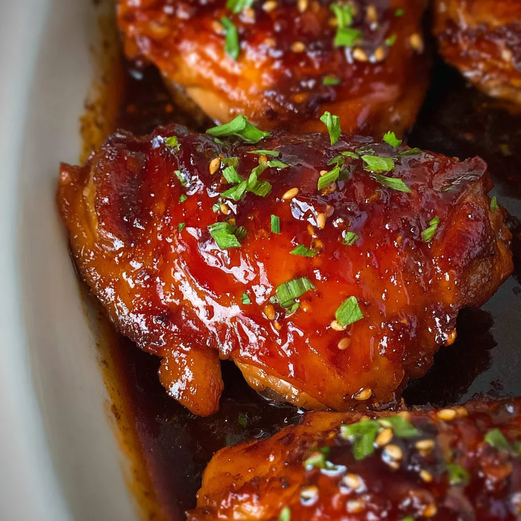 Honey garlic chicken thighs in a slow cooker. Easy recipe!