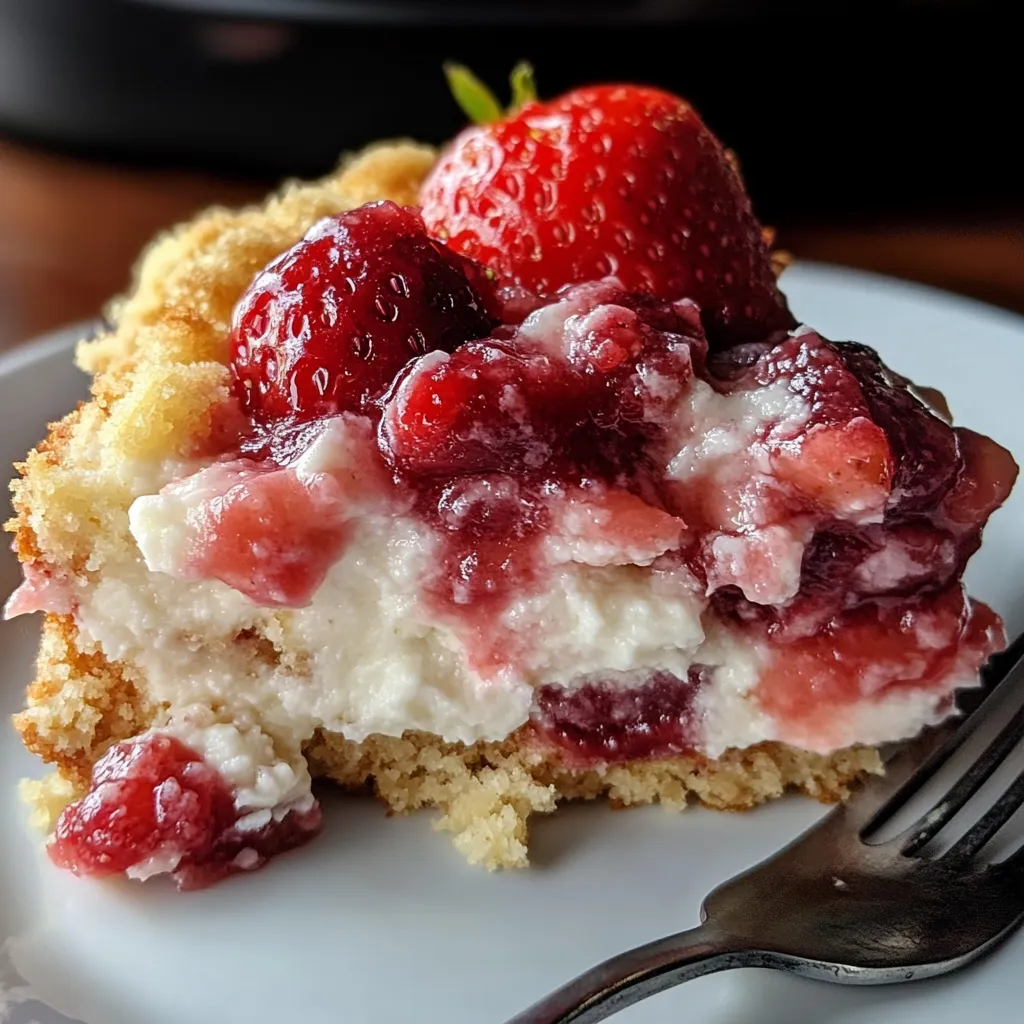 Strawberry cheesecake dump cake. Easy strawberry dessert recipe.