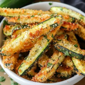 Crispy baked zucchini fries, a healthy twist on classic fries, served with dipping sauce.