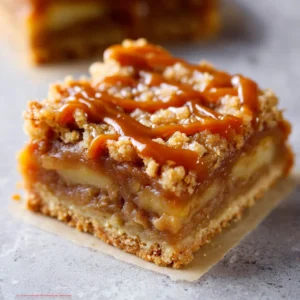 Caramel apple bars, a close-up of easy fall baking dessert.
