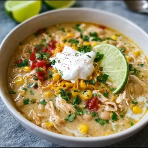 Crockpot white chicken chili. Creamy, easy slow cooker dinner ready to eat!