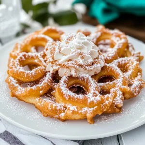 Homemade funnel cake dusted with powdered sugar. Skip the fair, make it now!