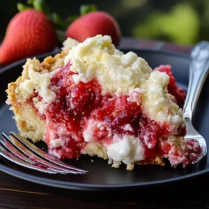 Strawberry cheesecake dump cake. Easy strawberry dessert recipe.