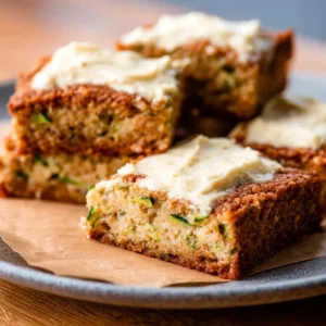 Close-up of moist zucchini bars. Sneak veggies into dessert!