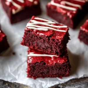 Close-up of Indulgent Fudgy Red Velvet Brownies on a plate.