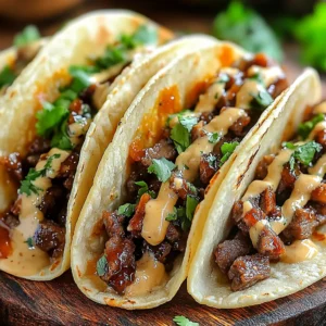 Mouthwatering Garlic Butter Honey BBQ Beef Tacos ready to eat.