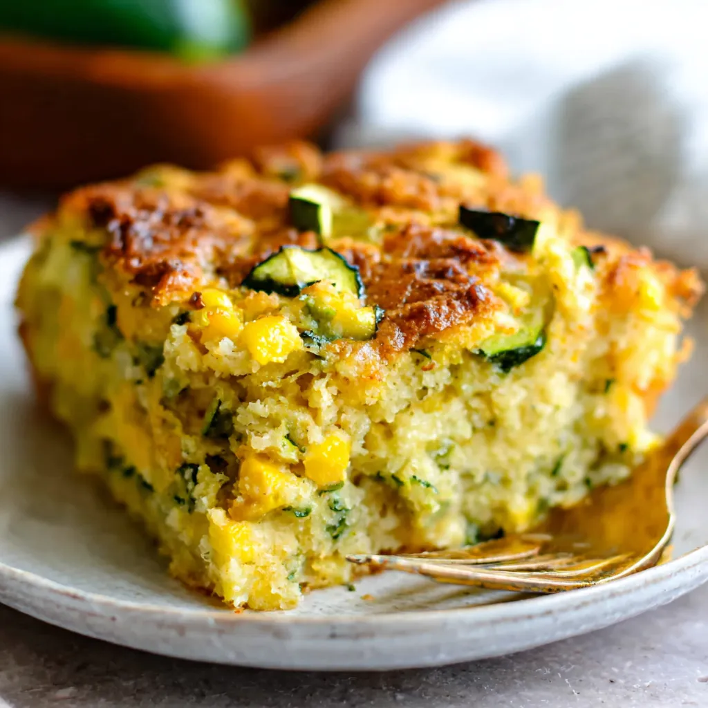 Zucchini Cornbread Casserole: a golden-brown, baked dish.