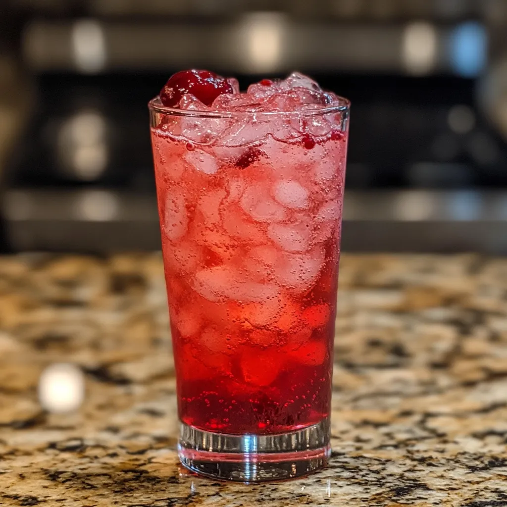 Cranberry Pineapple Fizz drink: Festive red cocktail with pineapple garnish.