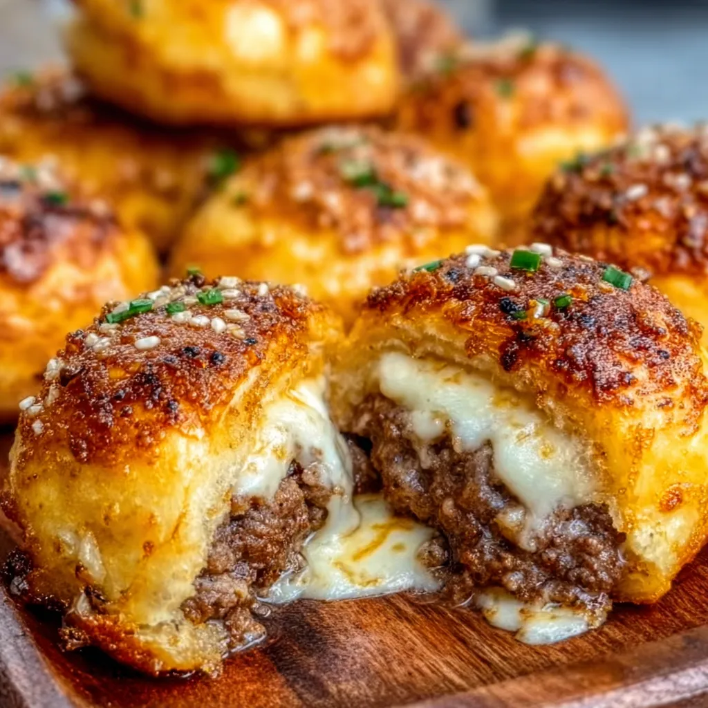 Garlic Parmesan Cheeseburger Bombs, ready to eat. Perfect game day food!