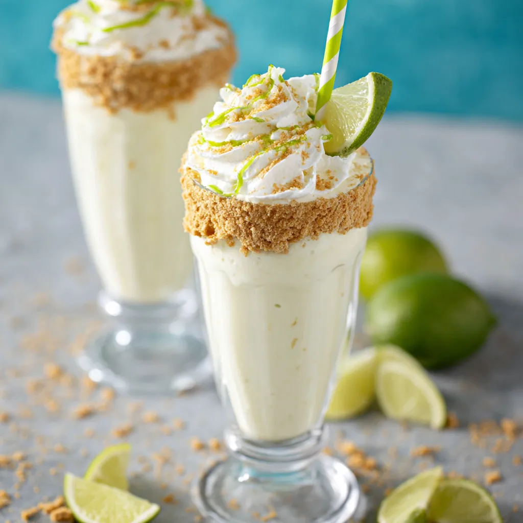 Key lime pie milkshake: creamy, tart dessert drink.