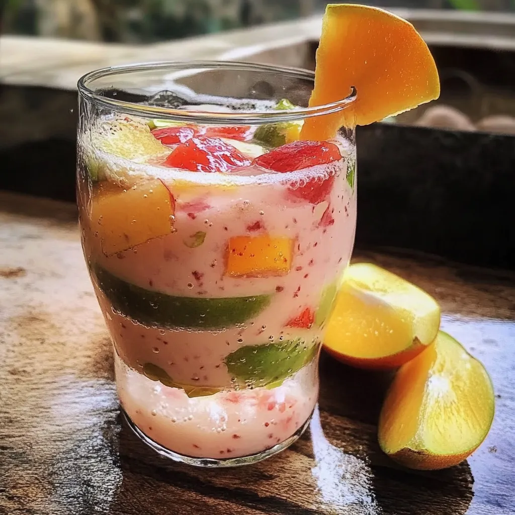 Refreshing Michoacan fruit water: Cantaloupe agua fresca in a glass.