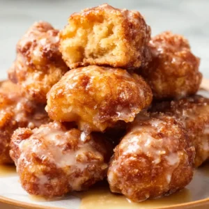 Apple fritter bites: Golden-brown, crispy, and glazed.