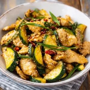 Chicken Zucchini Stir Fry: Easy One-Pan Recipe! 2 Chicken zucchini stir fry in a pan. Easy one-pan recipe!