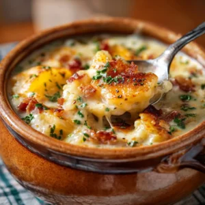 Creamy crock pot crack potato soup in a bowl, ready to eat.