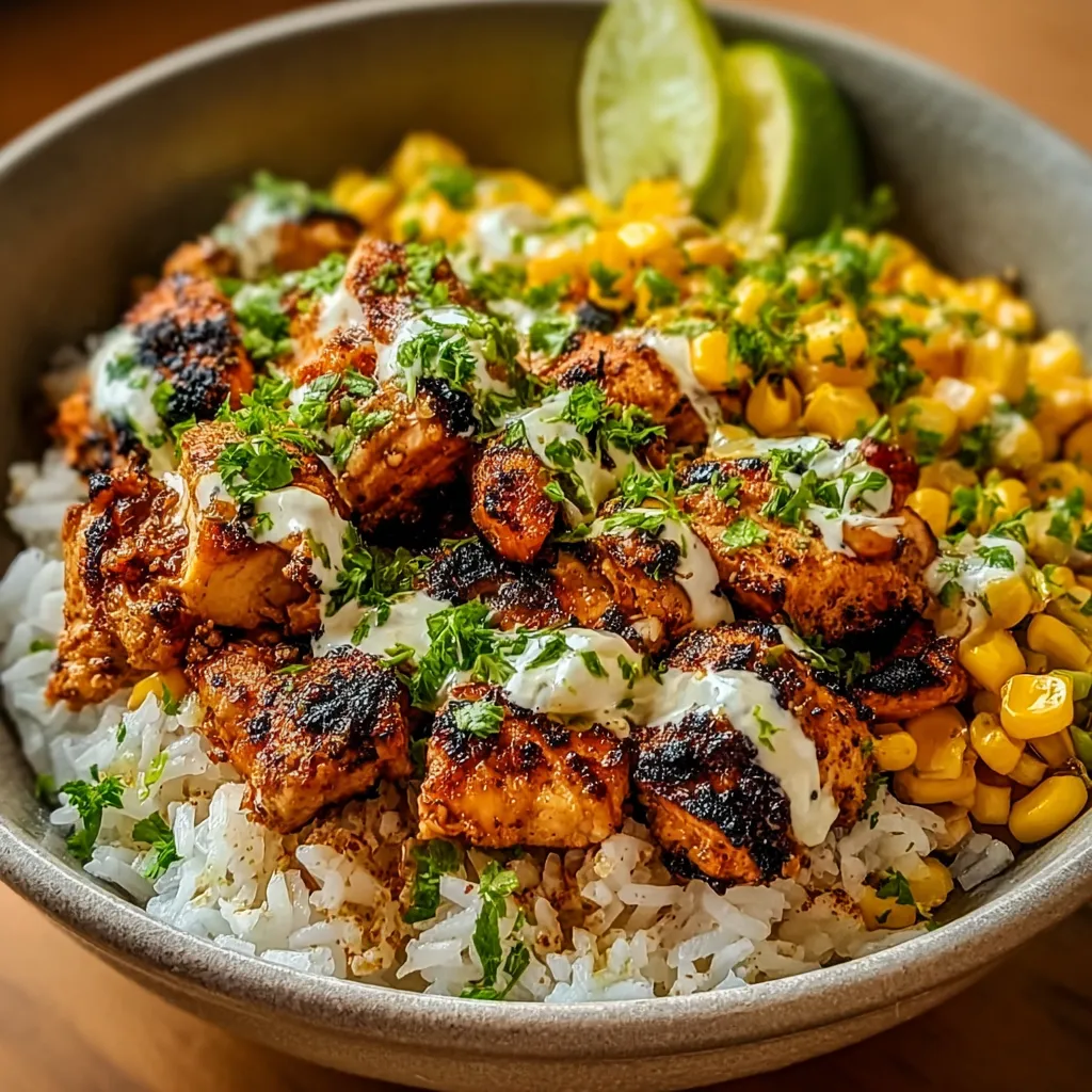 Street corn chicken rice bowl. Delicious weeknight meal.