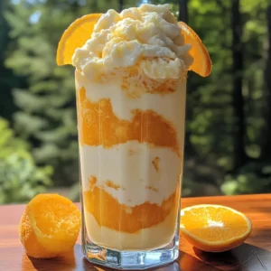 Boozy orange creamsicle float in a glass. Delicious summer cocktail.