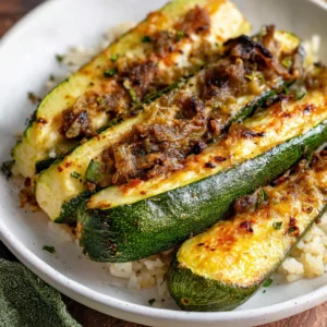 Roasted zucchini recipe: Close-up of golden-brown, seasoned zucchini.