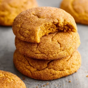 Chewy pumpkin snickerdoodle cookies on a plate. Delicious fall baking!