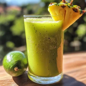 Nopal and pineapple juice: Healthy green drink in a glass.