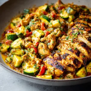 Tex Mex chicken and zucchini skillet. Easy healthy dinner recipe.