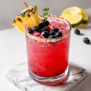 Pineapple Blueberry Margarita: Refreshing tropical drink in a glass.