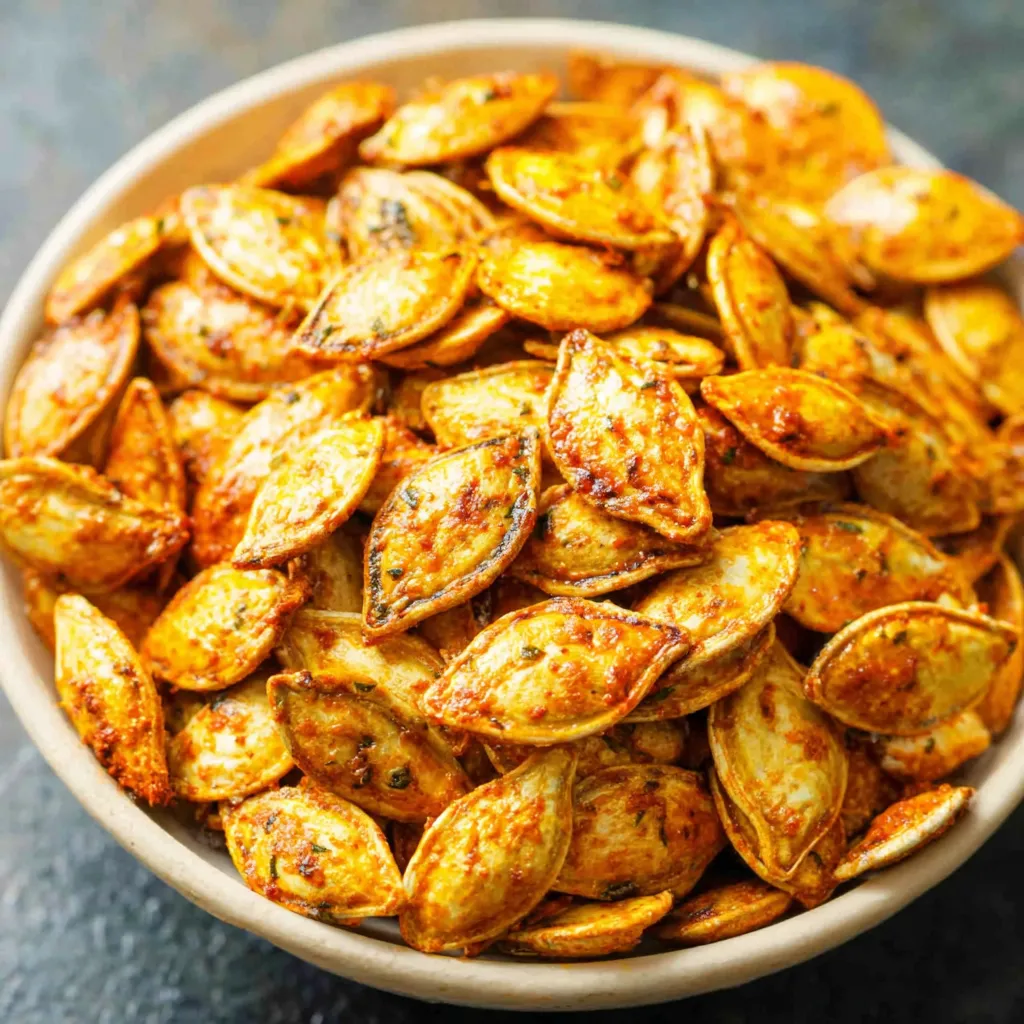 Roasted pumpkin seeds, a delicious & healthy snack. Crispy and flavorful.