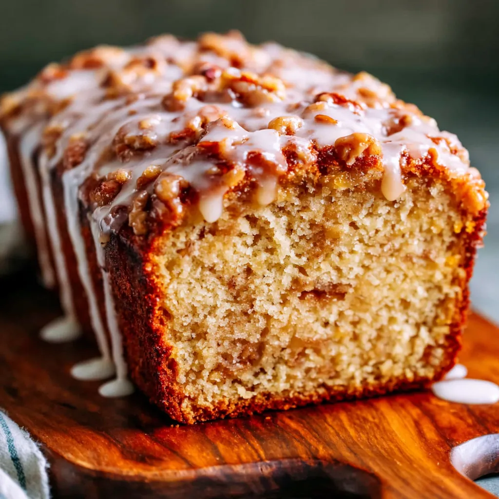 Close-up of baked Amish Apple Fritter Bread, ready to slice.