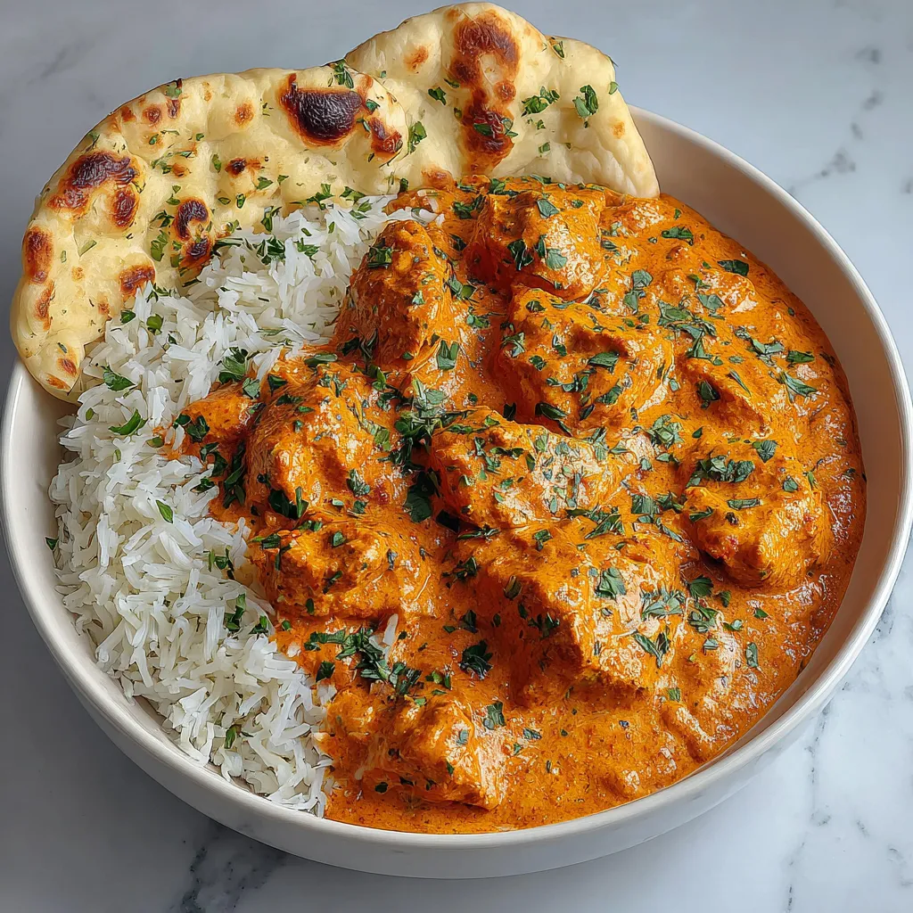 Creamy homemade butter chicken simmering. Quick & easy recipe!