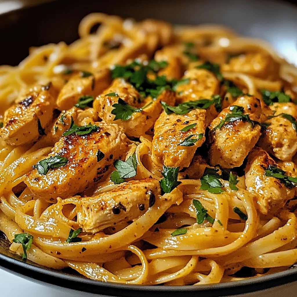 Close up of creamy Cowboy Butter Chicken Linguine.