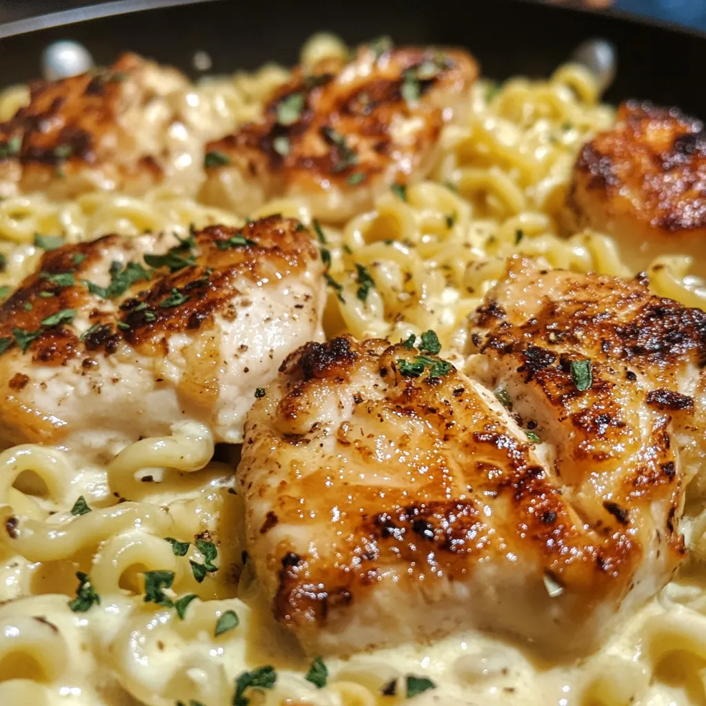 One-pan chicken and noodles: Creamy buttered noodles with juicy chicken breasts.