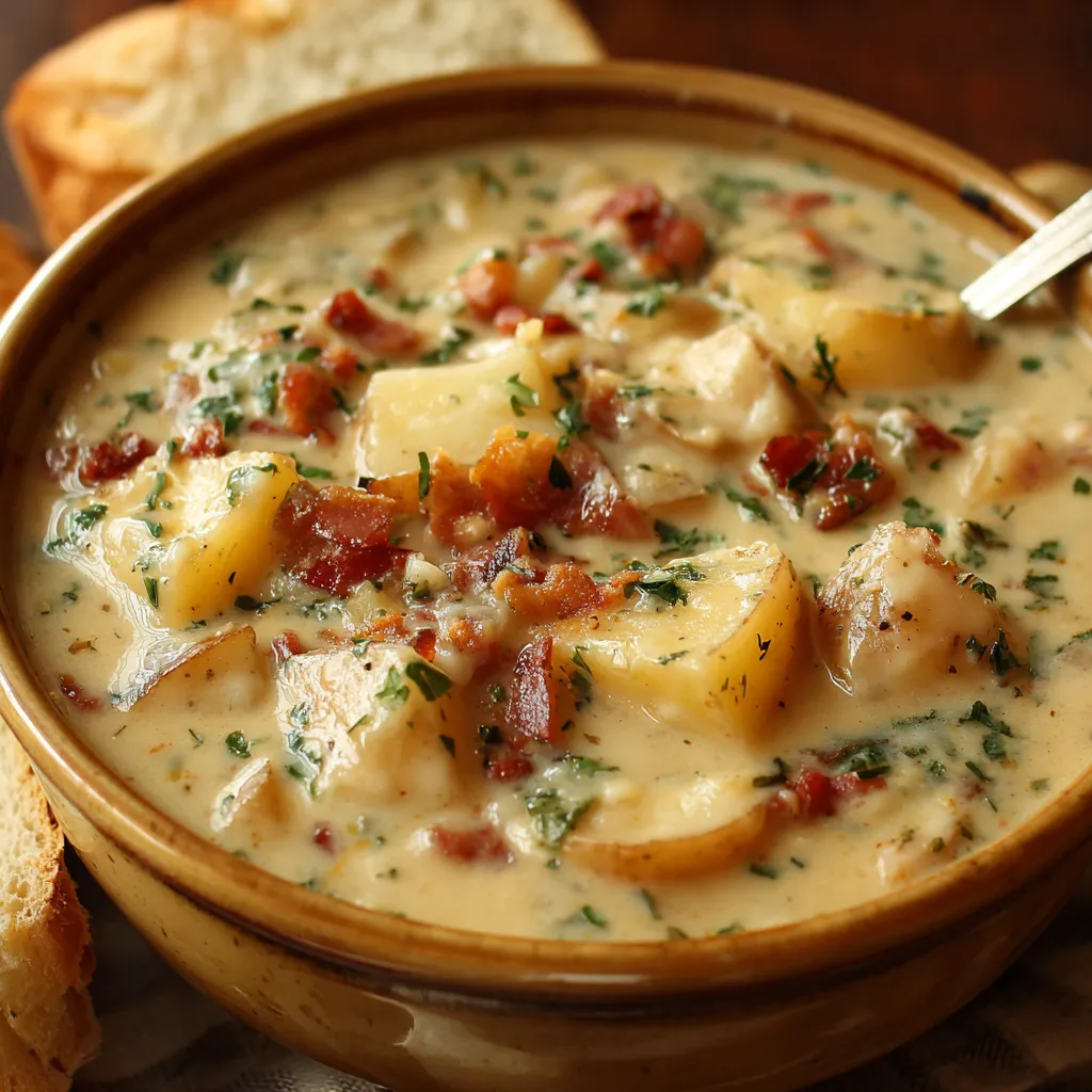 Creamy crock pot crack potato soup in a white bowl. Comfort food recipe!