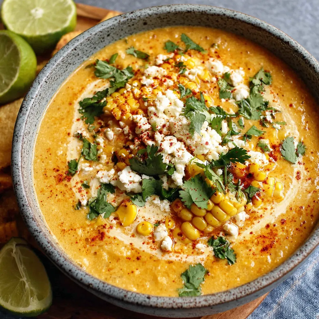 Creamy Mexican Street Corn Soup in a crockpot. Easy recipe!