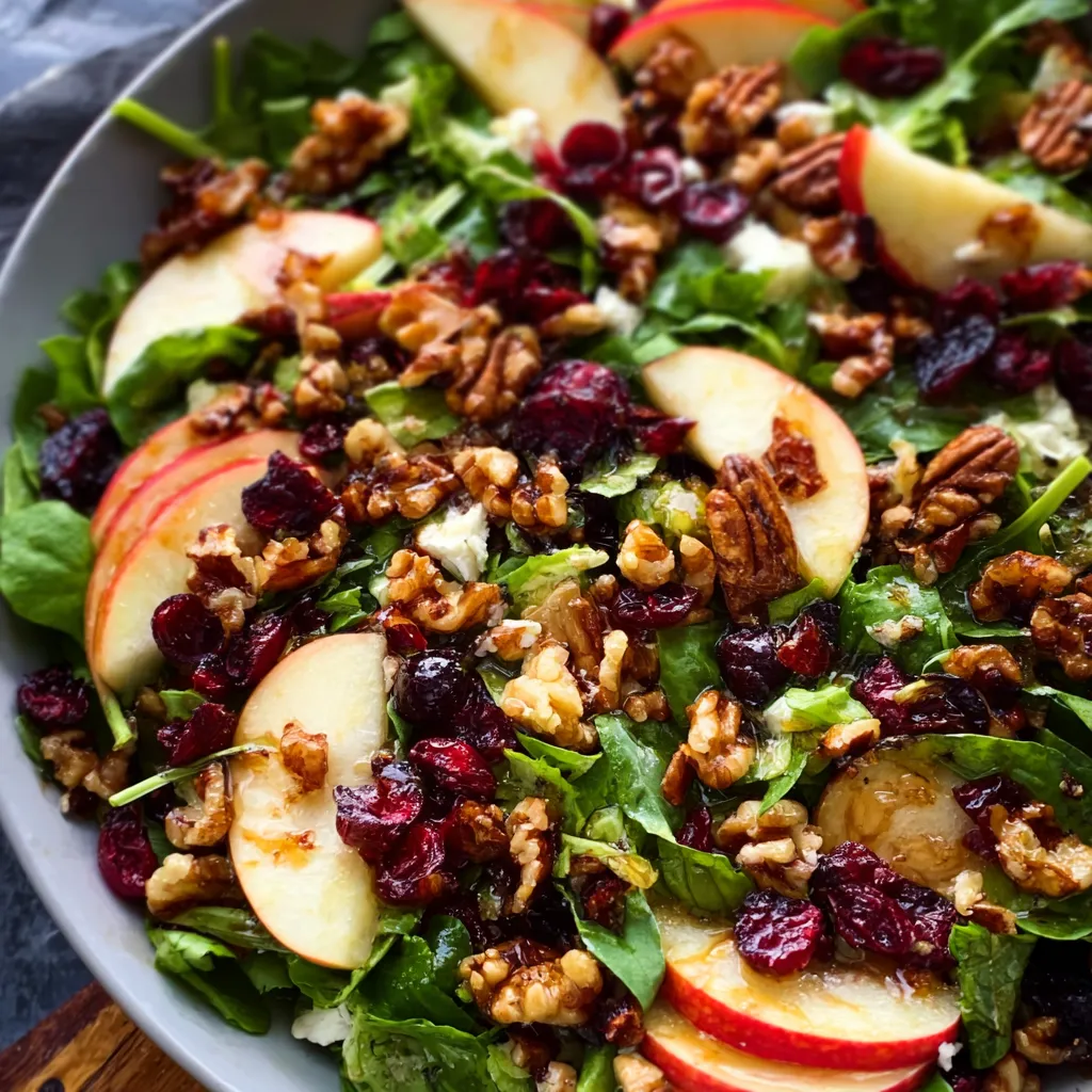 Apple cranberry walnut salad: close-up of ingredients mixed in a bowl.