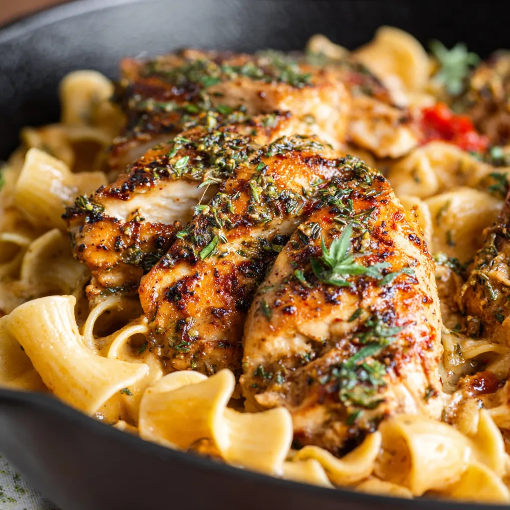Creamy Marry Me Chicken pasta dish. Chicken breasts with sun-dried tomatoes and penne.