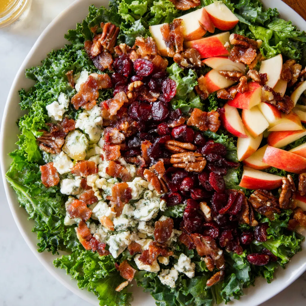 Apple cranberry pecan salad with greens, cranberries, pecans and sliced apples.