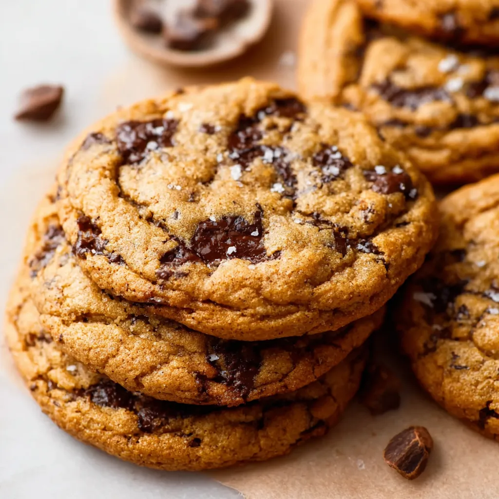 Close-up of brown butter pumpkin chocolate chip cookies.