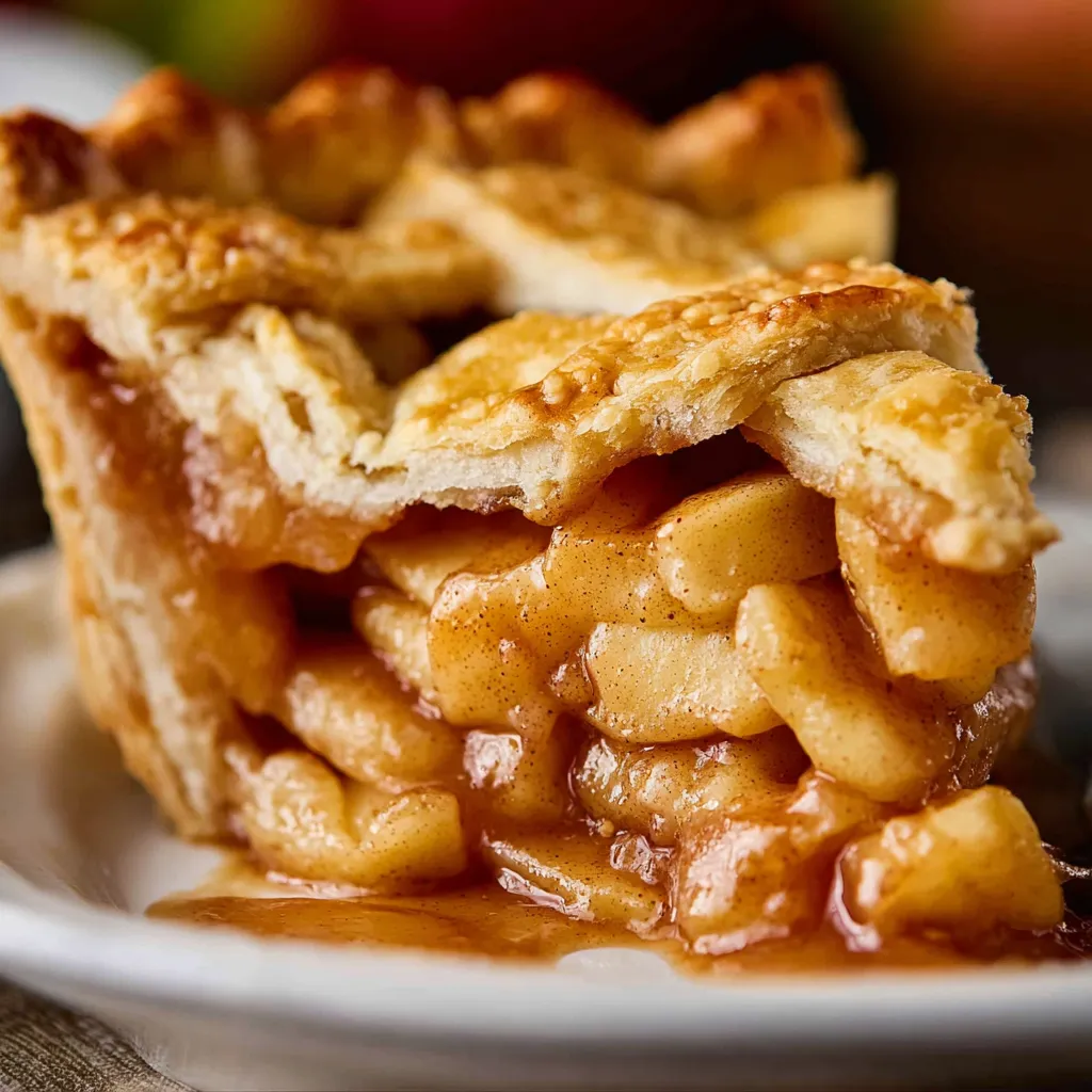 Close-up of a delicious, golden-brown apple pie. Best homemade apple pie recipe.