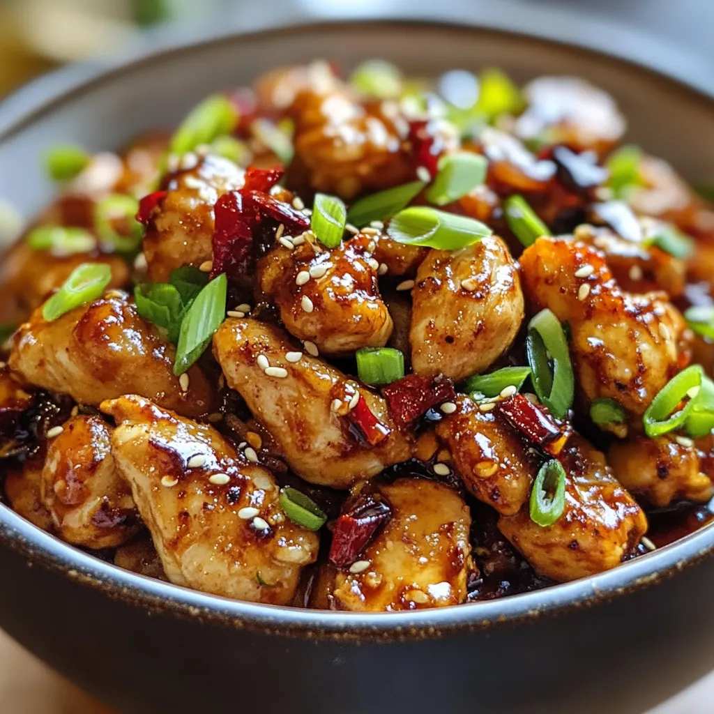Spicy ginger chicken dish. Tender chicken, ginger, and chili peppers.