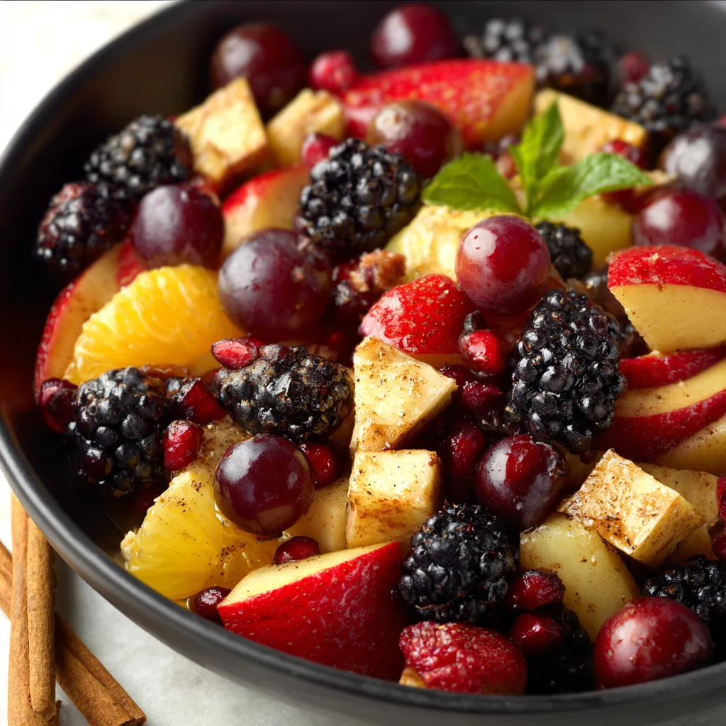 Fall fruit salad with apples, pears, grapes, and cranberries.