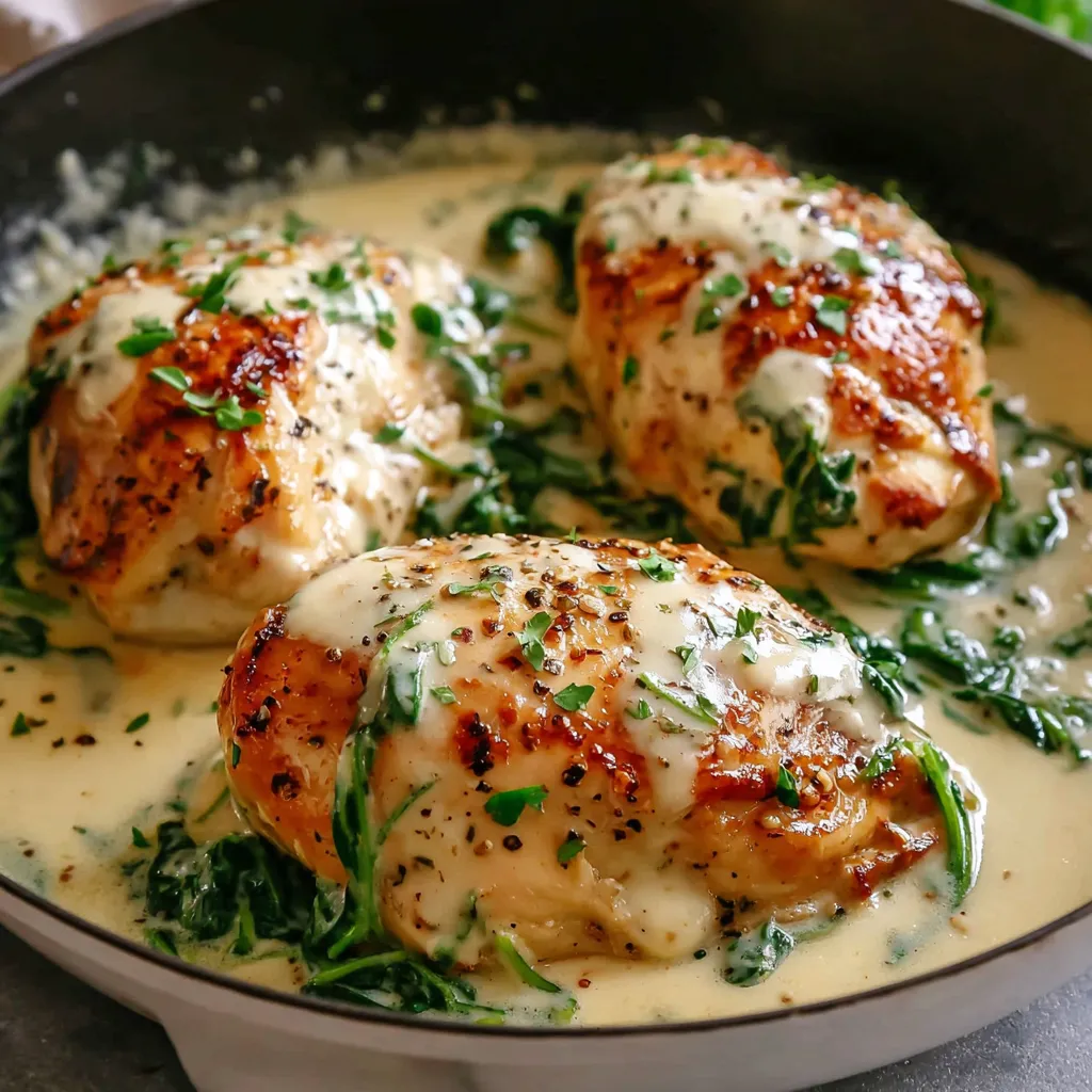 Chicken Florentine Recipe: Creamy spinach and chicken dish, plated and ready to eat.