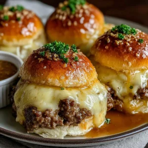 Garlic Parmesan Cheeseburger Bombs, close-up view.
