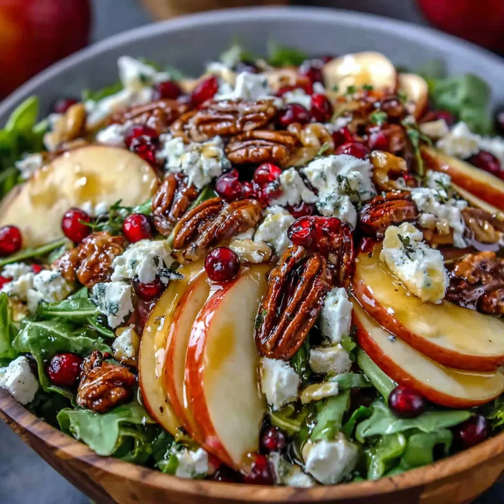 Honeycrisp apple feta salad with autumn harvest ingredients.