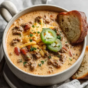 Keto Cheeseburger Soup in a bowl: Low-carb, cheesy, delicious!