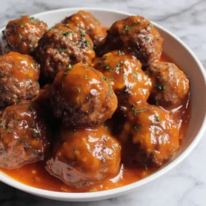 Peach Crockpot Meatballs: Slow cooker meatballs with peach sauce.