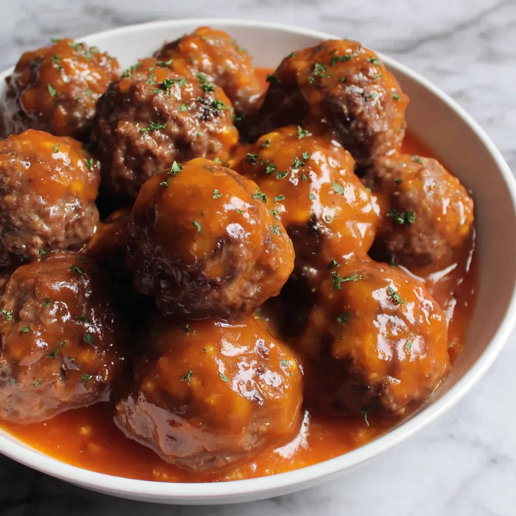PEACHY CROCKPOT MEATBALL PERFECTION