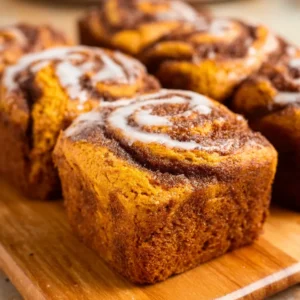Cinnamon swirl pumpkin bread mini loaves, ready to eat.