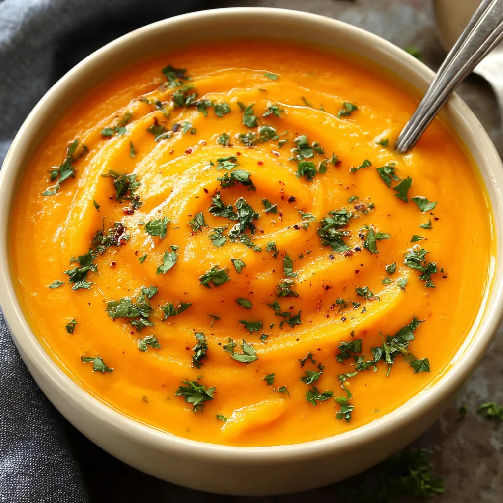 Spicy butternut squash and sweet potato soup in bowl. Creamy autumn soup.