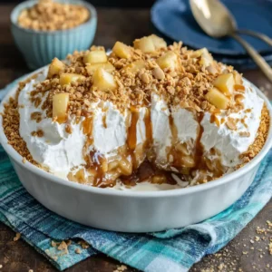 Caramel apple cheesecake dip: creamy, sweet dessert dip with apple slices.