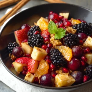 Fall fruit salad with apples, pears, grapes, and cranberries.