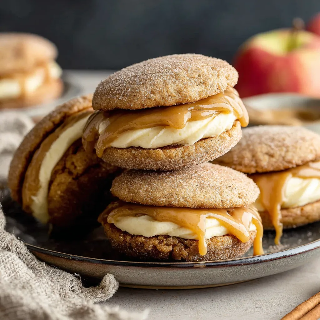 Apple cider whoopie pies are the perfect fall treat, as seen in this close-up image showcasing their delicious texture and seasonal flavors.
